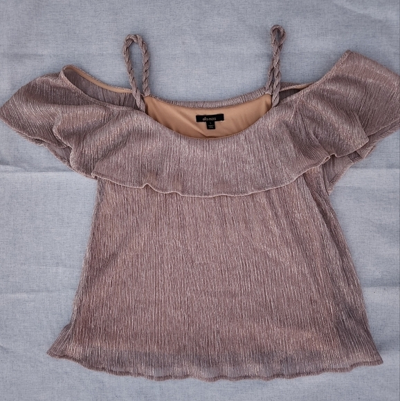 Ella MossCerine Cold-Shoulder Ruffle Top, Pink Champagne size small - Picture 10 of 10